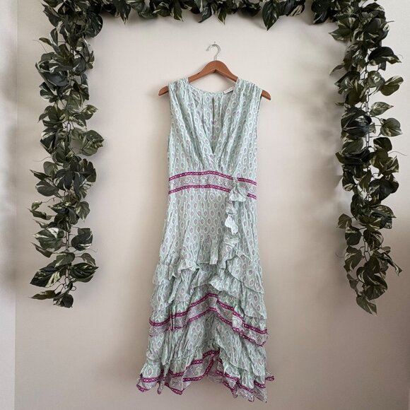 Sandro Paris Jacquard Tiered Layered Sleeveless Midi Dress Floral Women’s Sz 42 - Picture 1 of 14